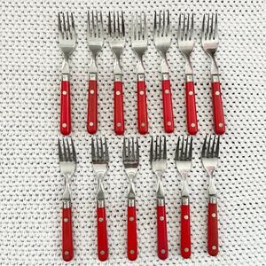Washington Forge WF Mardi Gras Red Handle Stainless Steel Set 13 Salad Forks